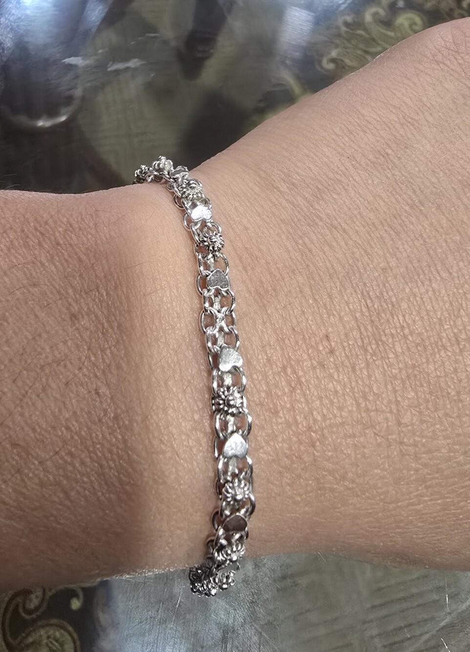 Vintage Sterling Silver Hearts/Cannetile Filigree Bracelet